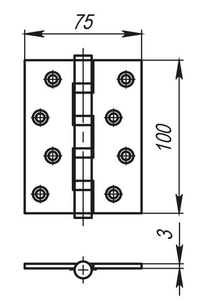 Петля универсальная 4500C (500-C4) 100x75x3 AC Медь Box - Armadillo Петля универсальная 4500C (500-C4) 100x75x3 AC Медь Box